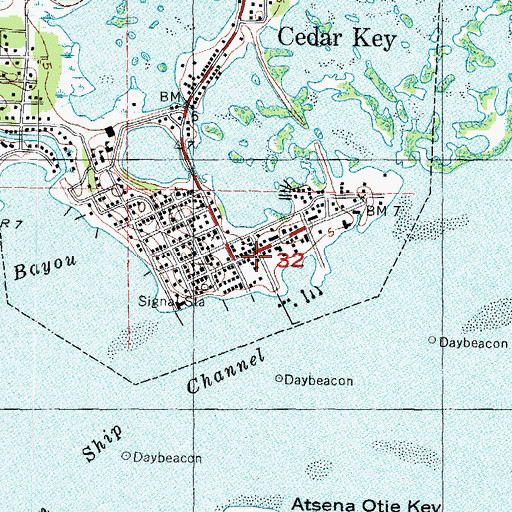 Topographic Map of Cedar Key Post Office, FL