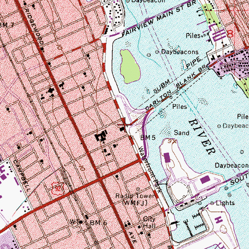 Topographic Map of Downtown Daytona Beach Post Office, FL