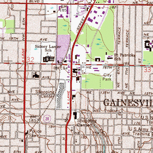 Topographic Map of Main Street Post Office, FL