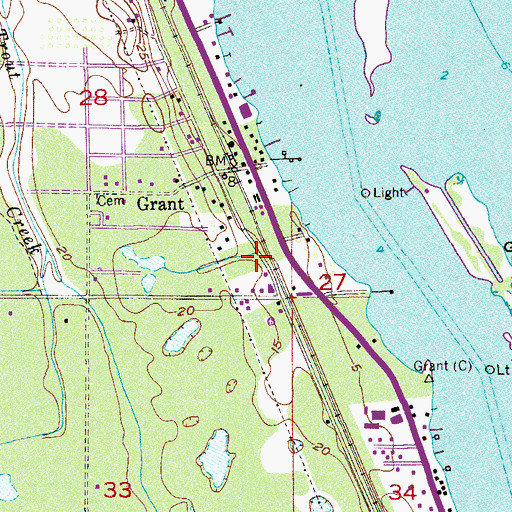 Topographic Map of Grant Post Office, FL