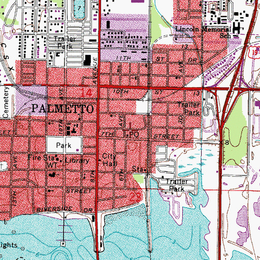 Topographic Map of Palmetto Post Office, FL