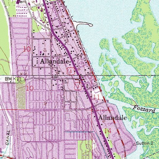 Topographic Map of Allandale Post Office, FL