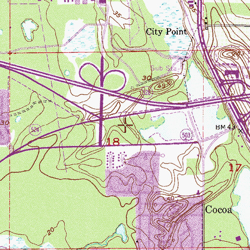Topographic Map of Cocoa Post Office, FL