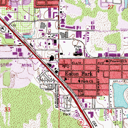 Topographic Map of Eaton Park Post Office, FL