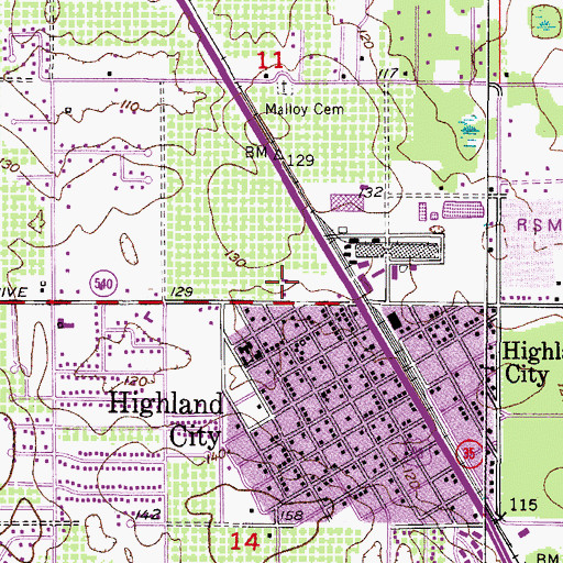 Topographic Map of Highland City Post Office, FL