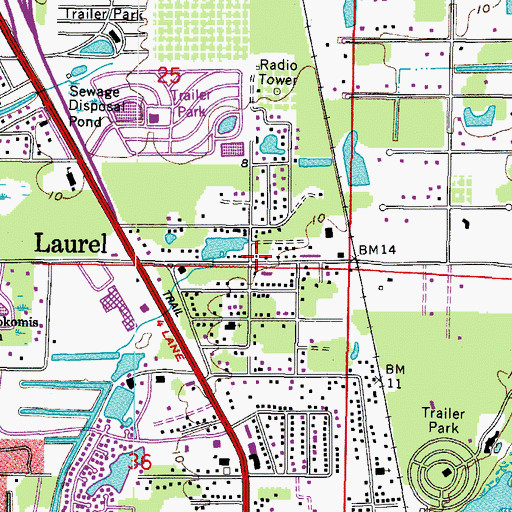 Topographic Map of Laurel Post Office, FL