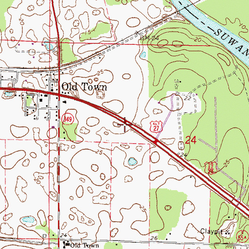 Topographic Map of Old Town Post Office, FL