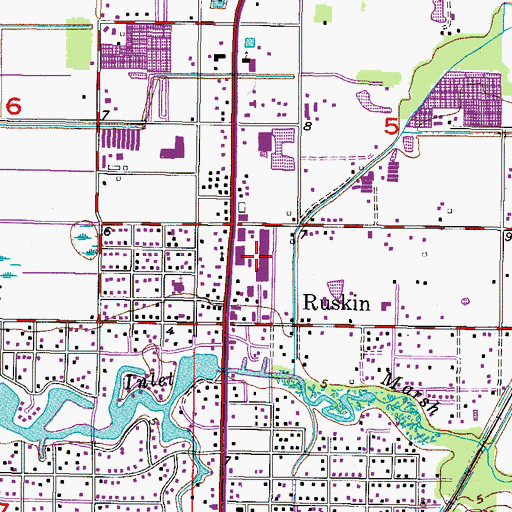 Topographic Map of Ruskin Post Office, FL