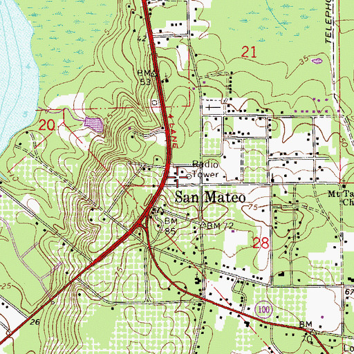 Topographic Map of San Mateo Post Office, FL