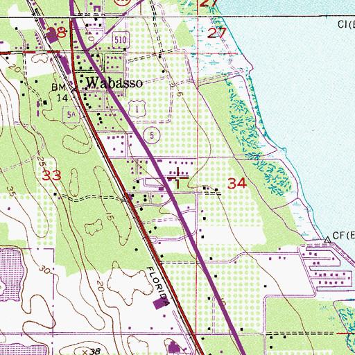 Topographic Map of Wabasso Post Office, FL
