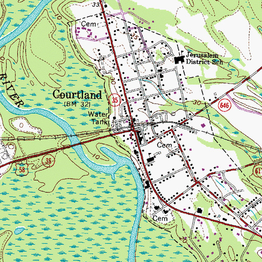 Topographic Map of Courtland Police Department, VA
