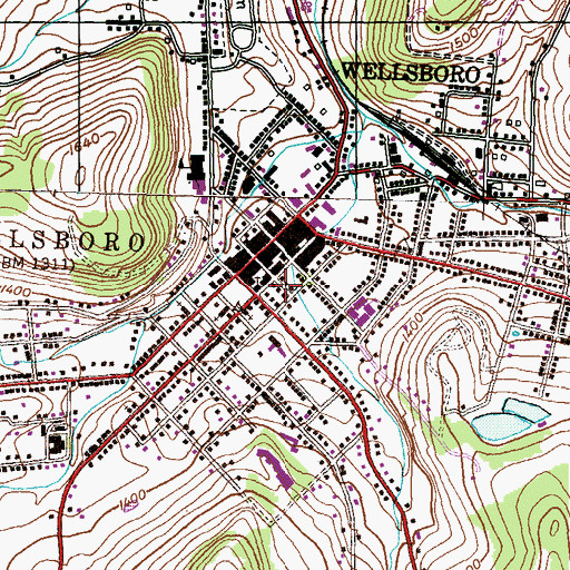 Topographic Map of Wellsboro Police Department, PA