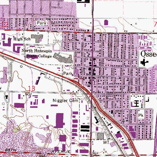 Topographic Map of Osseo Post Office, MN