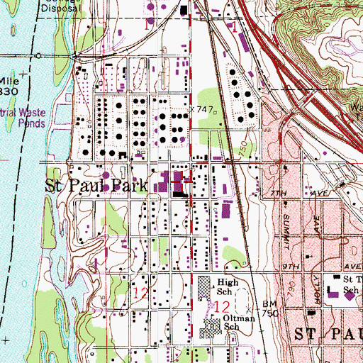 Topographic Map of Saint Paul Park Post Office, MN