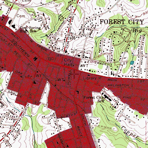 Topographic Map of Forest City Post Office, NC
