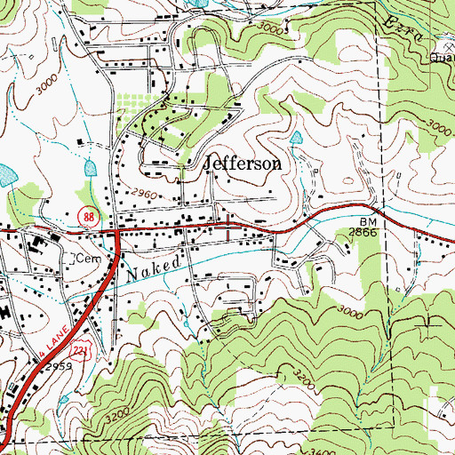 Topographic Map of Jefferson Post Office, NC