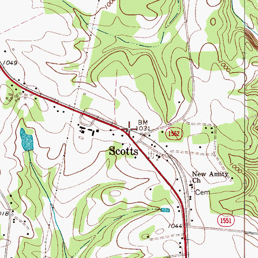 Topographic Map of Scotts Post Office, NC