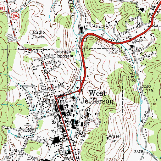 Topographic Map of West Jefferson Post Office, NC