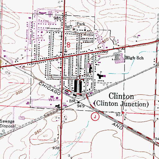 Topographic Map of Clinton Post Office, WI