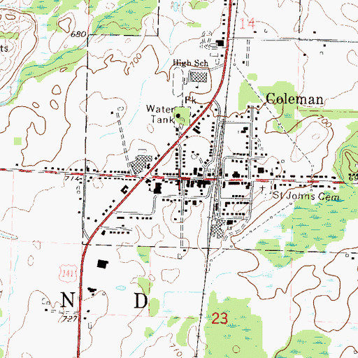 Topographic Map of Coleman Post Office, WI