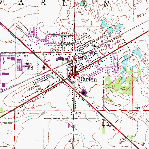Topographic Map of Darien Post Office, WI