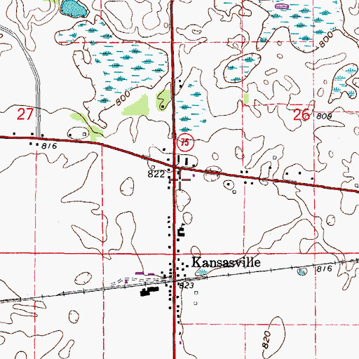 Topographic Map of Kansasville Post Office, WI