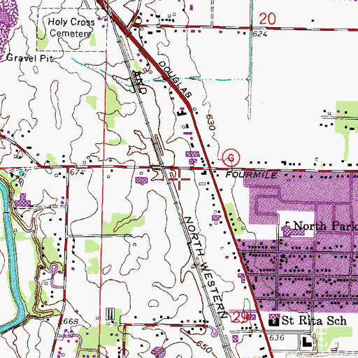 Topographic Map of Four Mile Station Post Office, WI