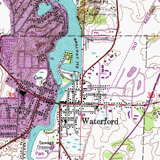 Topographic Map of Waterford Post Office, WI