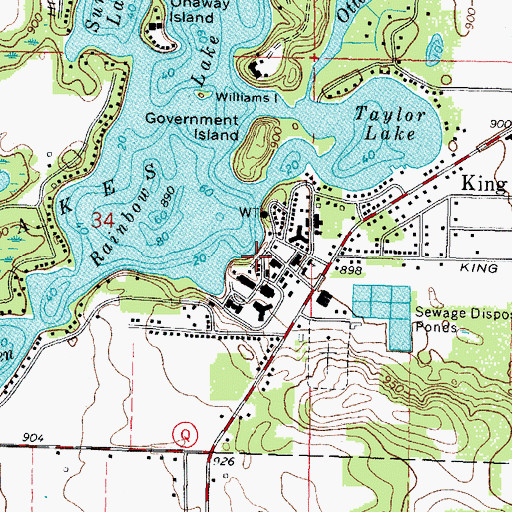Topographic Map of King Post Office, WI