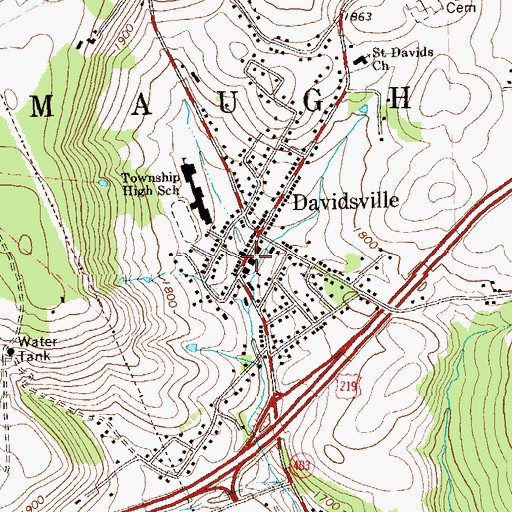 Topographic Map of Davidsville Post Office, PA