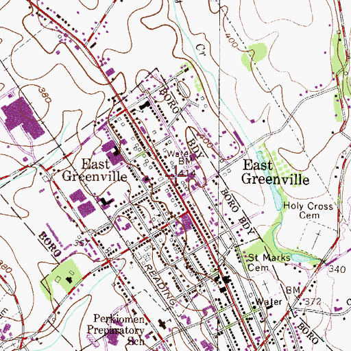 Topographic Map of East Greenville, PA