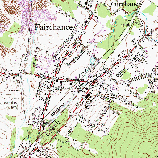 Topographic Map of Fairchance Post Office, PA