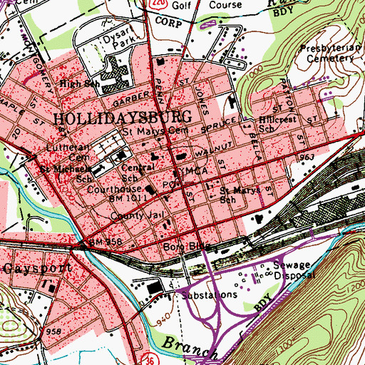 Topographic Map of Hollidaysburg Post Office, PA