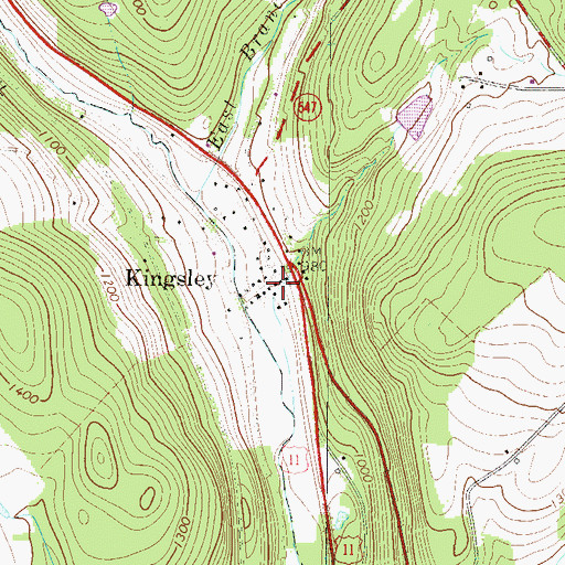 Topographic Map of Kingsley Post Office, PA