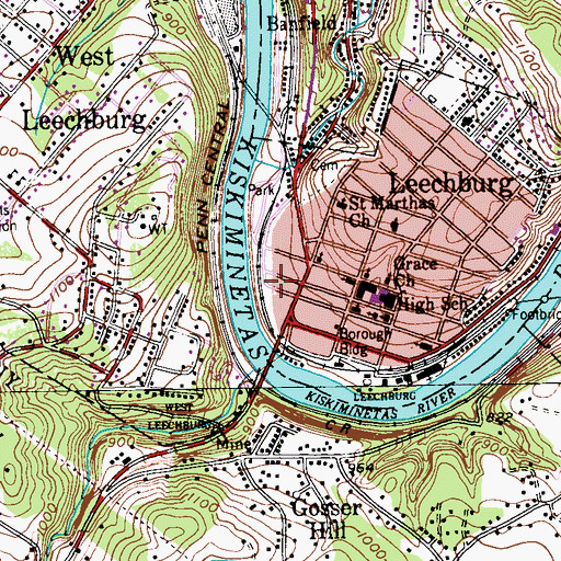 Topographic Map of Leechburg Post Office, PA