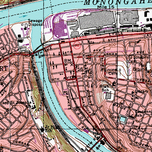 Topographic Map of McKeesport Post Office, PA