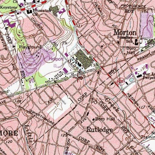 Topographic Map of Morton Post Office, PA