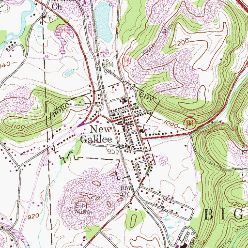 Topographic Map of New Galilee Post Office, PA