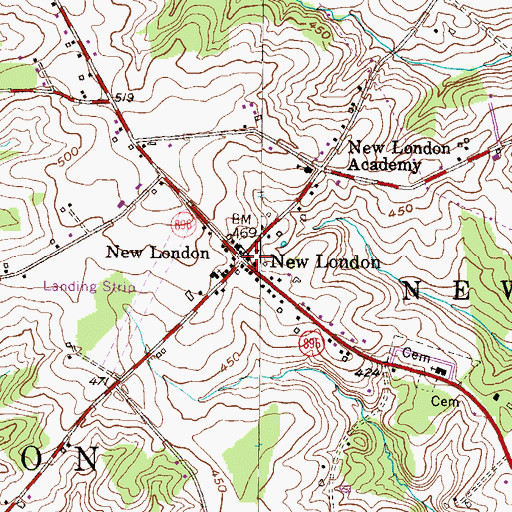 Topographic Map of New London Post Office, PA