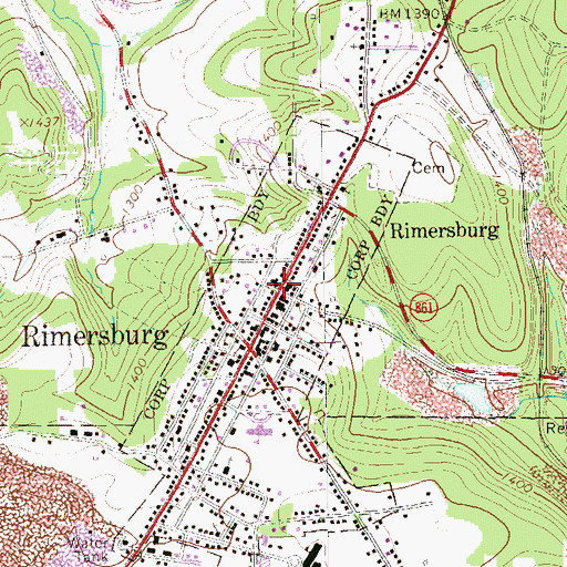Topographic Map of Rimersburg Post Office, PA