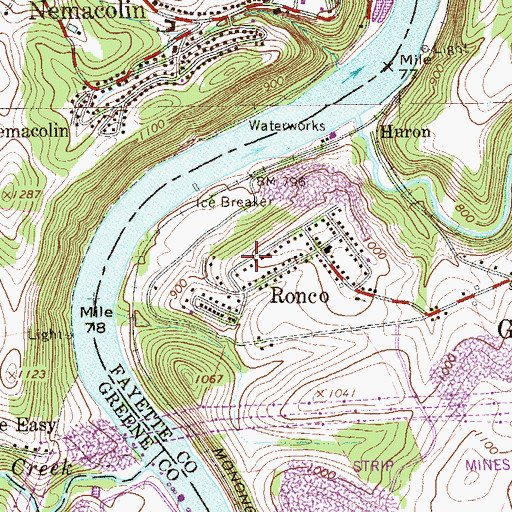 Topographic Map of Ronco Post Office, PA