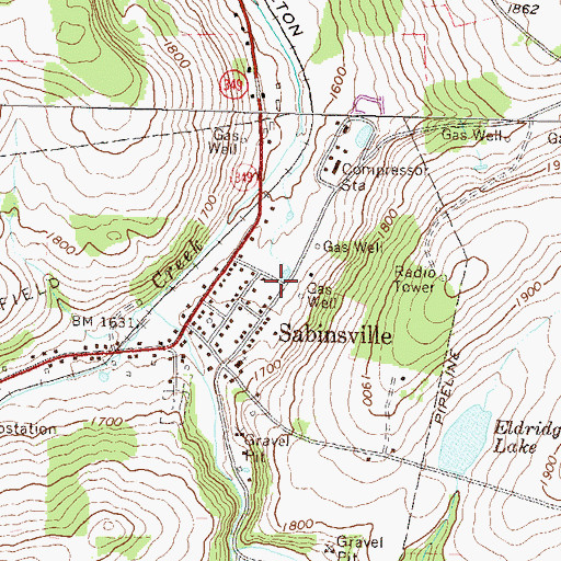 Topographic Map of Sabinsville Post Office, PA