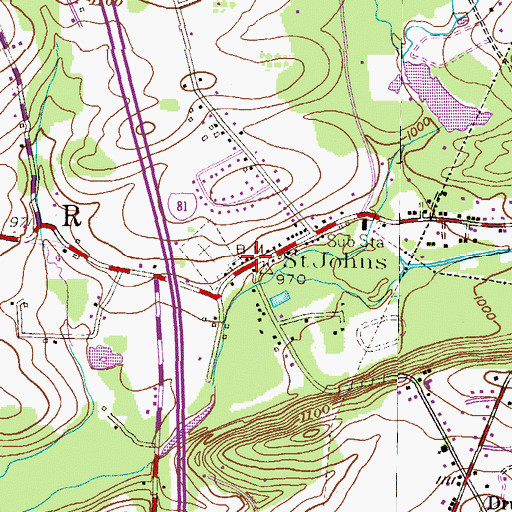 Topographic Map of Saint Johns Post Office, PA