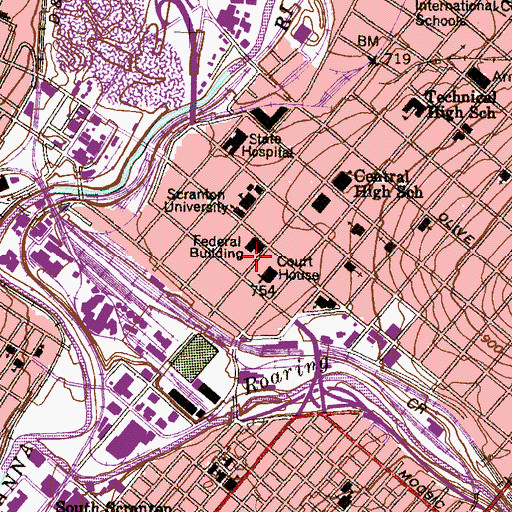 Topographic Map of Downtown Scranton Post Office, PA