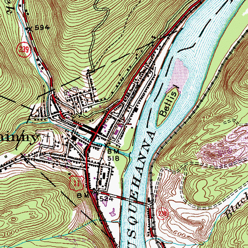 Topographic Map of Shickshinny Post Office, PA