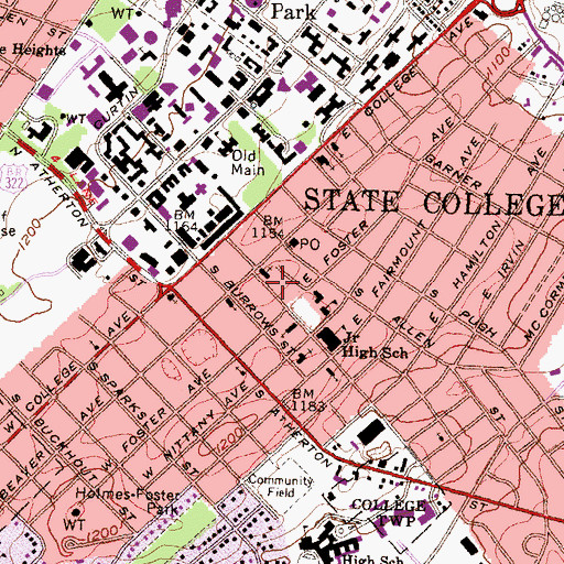 Topographic Map of State College Post Office, PA