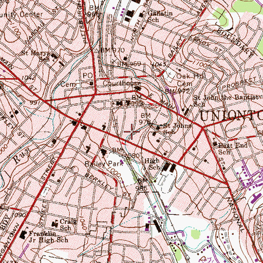 Topographic Map of Uniontown Post Office, PA