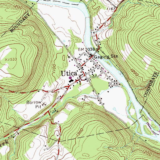 Topographic Map of Utica Post Office, PA