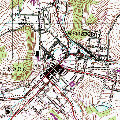 Topographic Map of Wellsboro Post Office, PA