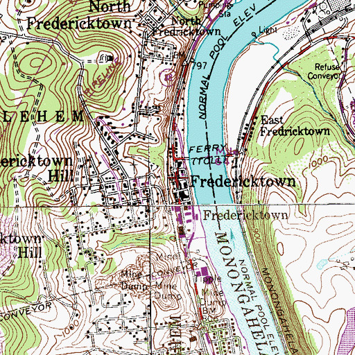 Topographic Map of Fredericktown Post Office, PA